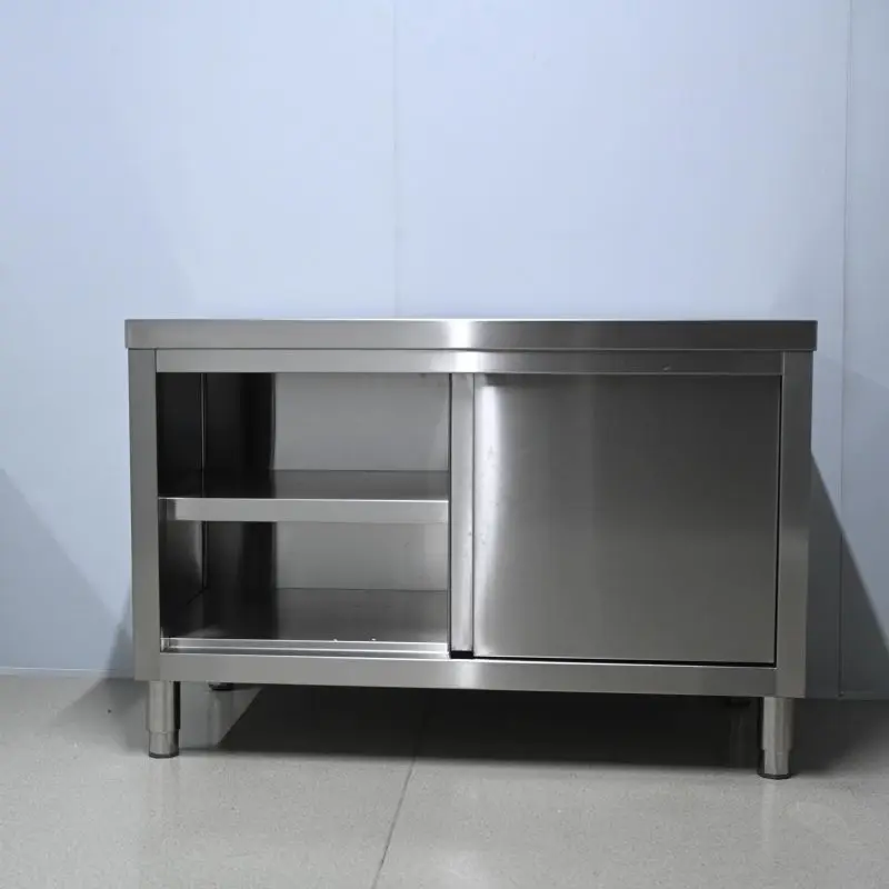 Xiangming Modern Stainless Steel Double Door Working Table With Drawer Kitchen Table Cabinet Cupboard For  Restaurant