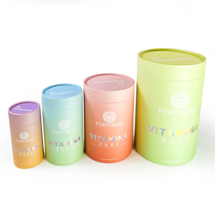 Custom eco-friendly food grade Powder Tin Lid Paper Tube Composite Can Packaging with easy tear lid