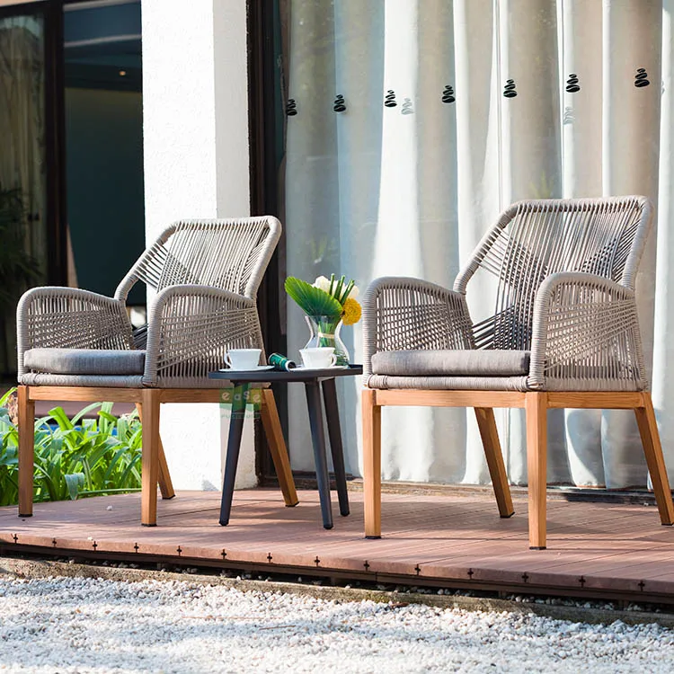 (E1145) Наружная алюминиевая плетеная мебель для внутреннего дворика Штабелируемый веревочный Плетеный комнатный обеденный стул