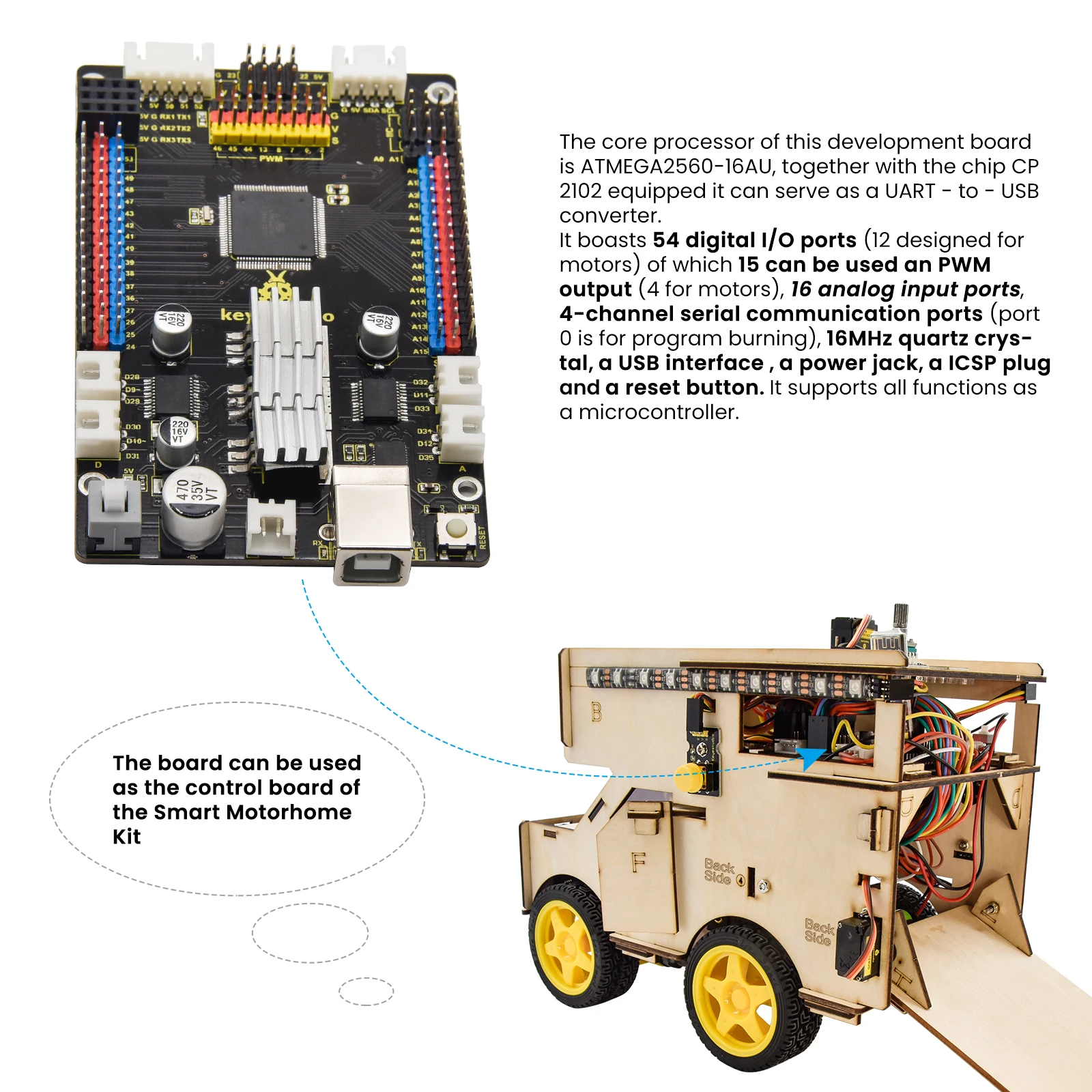 New arrival KS0509 Keyestudio for Mega 2560 Smart Development Board for 4WD Smart Car Controller Board Programming DIY