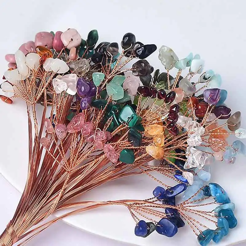 Factory Wholesale Fortune Healing Crystal Tree Copper Wire Gravel Chips Bead Crystal  Money Tree Accessories For DIY