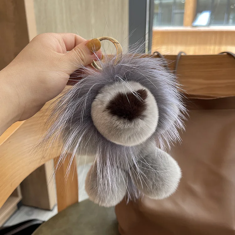 Cute Rex Rabbit Fur Little Lion Plush Bag Pendant Toy Doll Plush Ball Car Keychain Pendant