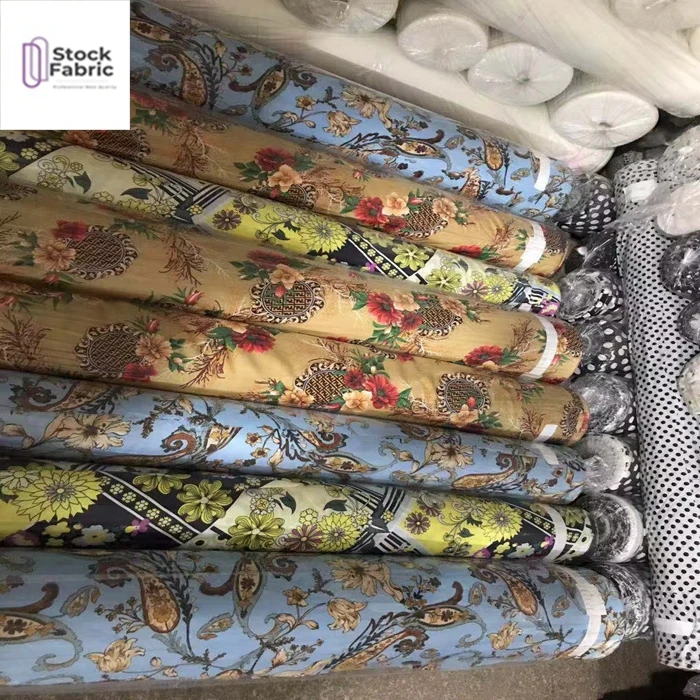 Reliable quality woven stock lot 100% polyester moss crepe print fabric for garment