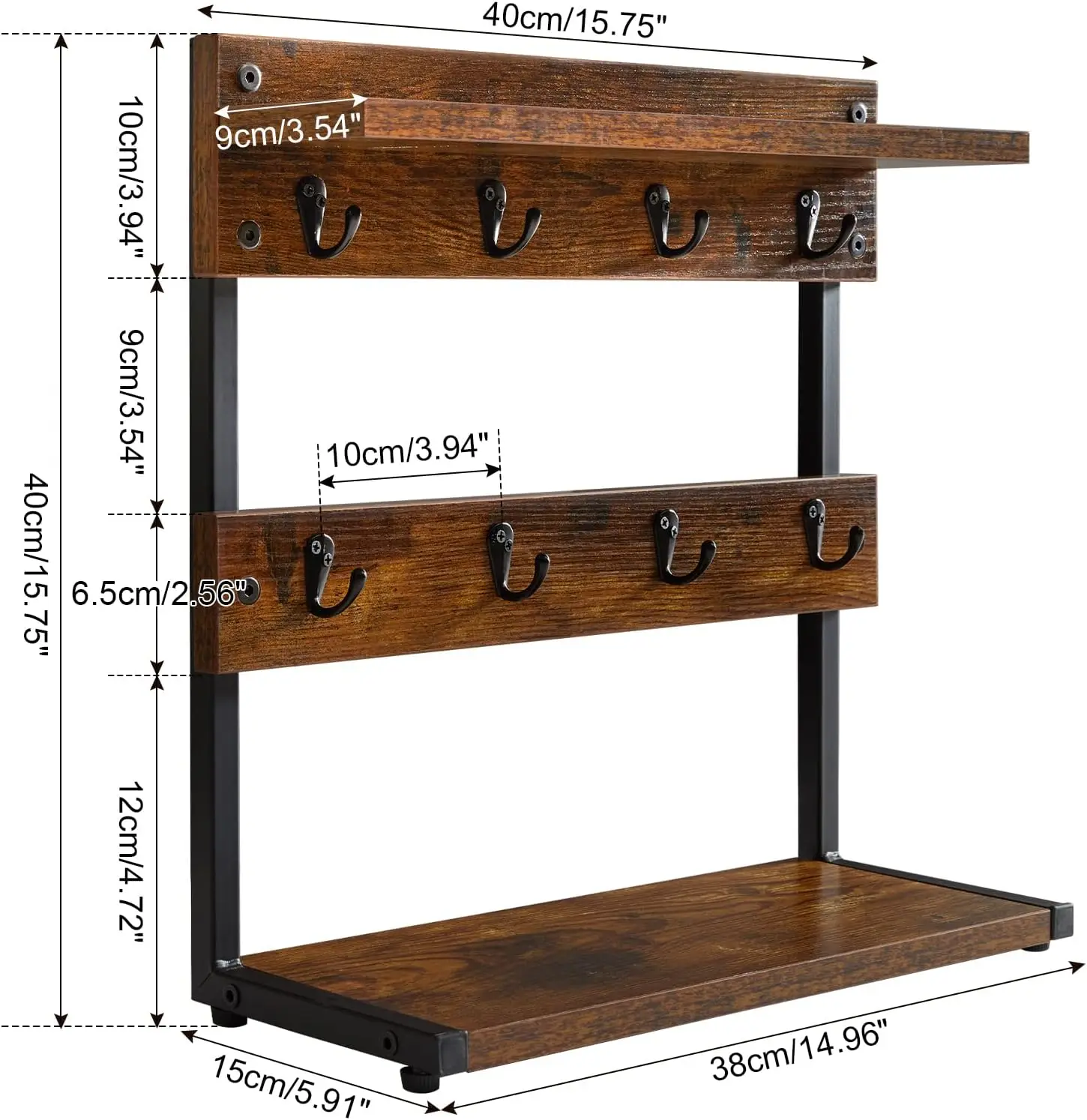 Rustic Coffee Mug Holder Stand, 2 Tier Countertop Mug Tree Holder Rack with Storage Base, Vintage Mug Holders for Kitchen