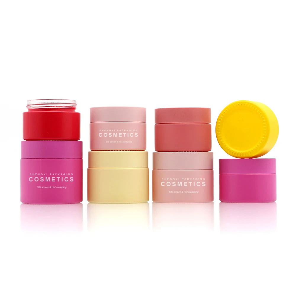 Hot sale skin care pink transparent frosted glass jars cosmetic face cream container with rose gold lid 5g 10g 15g 30g 50g 100g