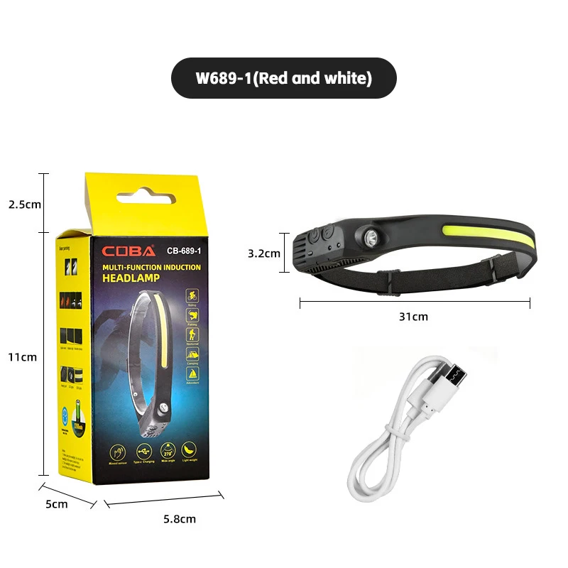 Waterproof COB LED Headlamp Flashlight USB Rechargeable Headlight Motion Sensor for Camping Outdoor Activities