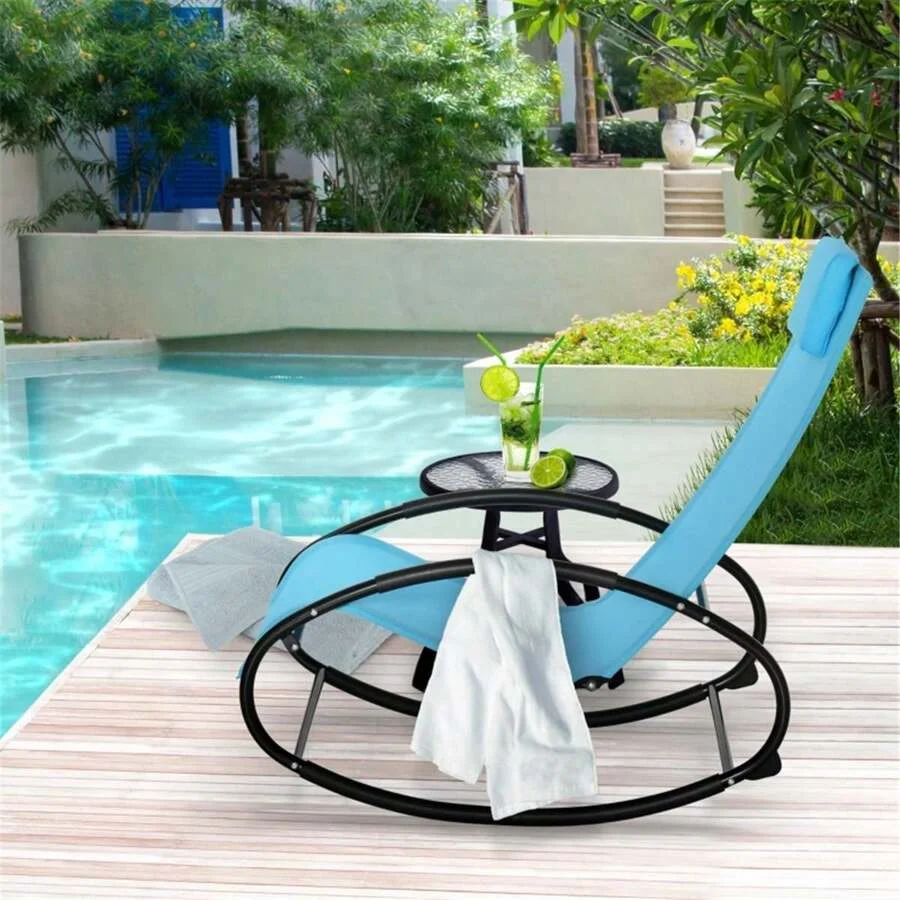 Metal Frame Chaise Lounge swing rocking garden outdoor folding patio recliner zero gravity sun lounger beach bed chair hotels