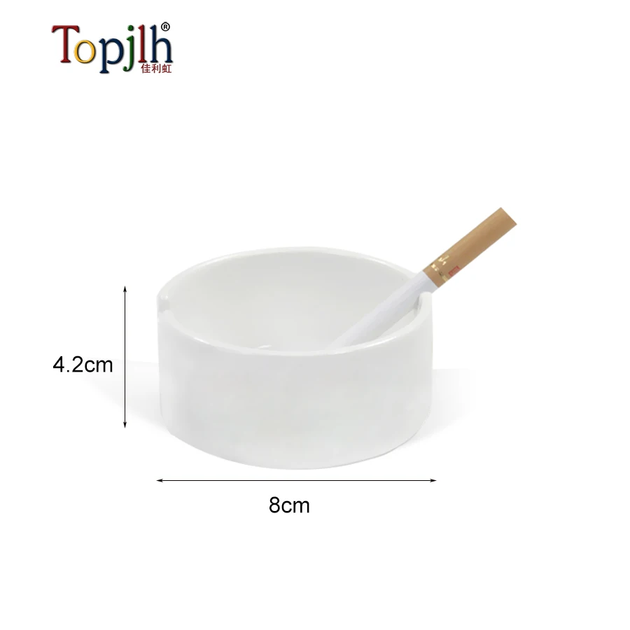 Topjlh round shape sublimation blank custom printed white ceramic cigarette ashtray