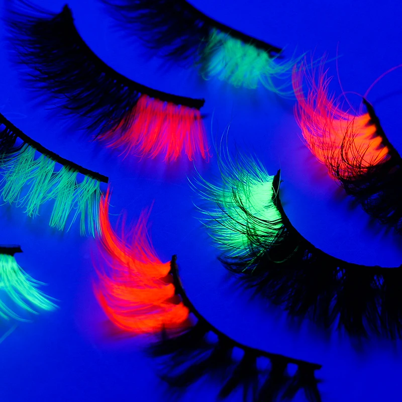 Halloween Lashes 6 Pairs Long Thick Colorful Tinsel Eyelashes Rainbow Falsies for Halloween Party Circus Dance Dress Costumes