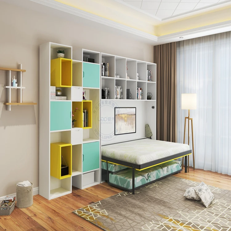 Modern iron horizontal adjustable folding down wall bed sofa murphy bed with sofa table