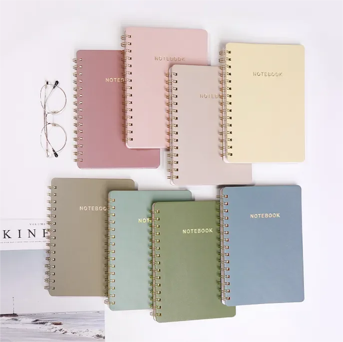 A5 Morandi Notebook Spiral Journal PU Leather Customized Gold Stamping