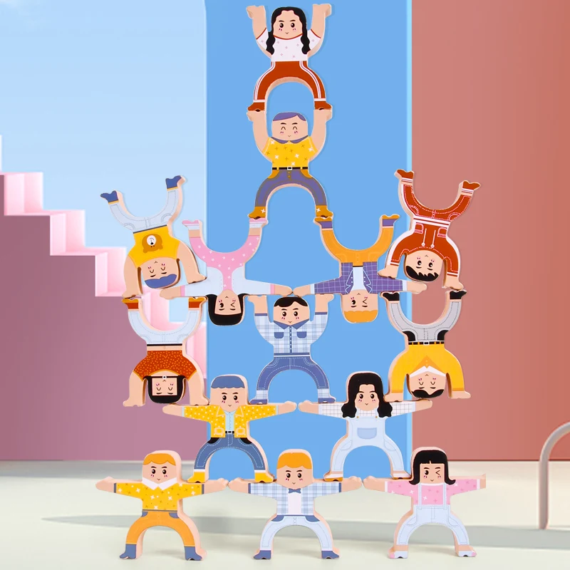 Wooden Hercules people hand eye coordination and balance training building blocks wooden toy for kids