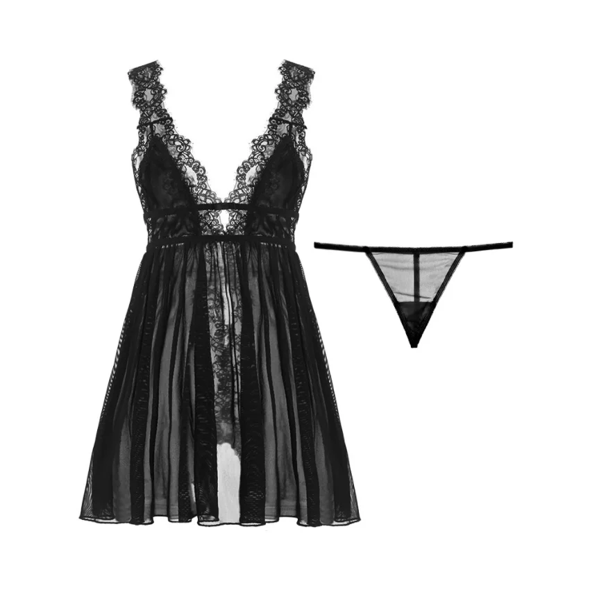 Factory home lace nightdress transparent mesh suspender skirt deep V women woman ladies beautiful nightgowns rose red sex photo