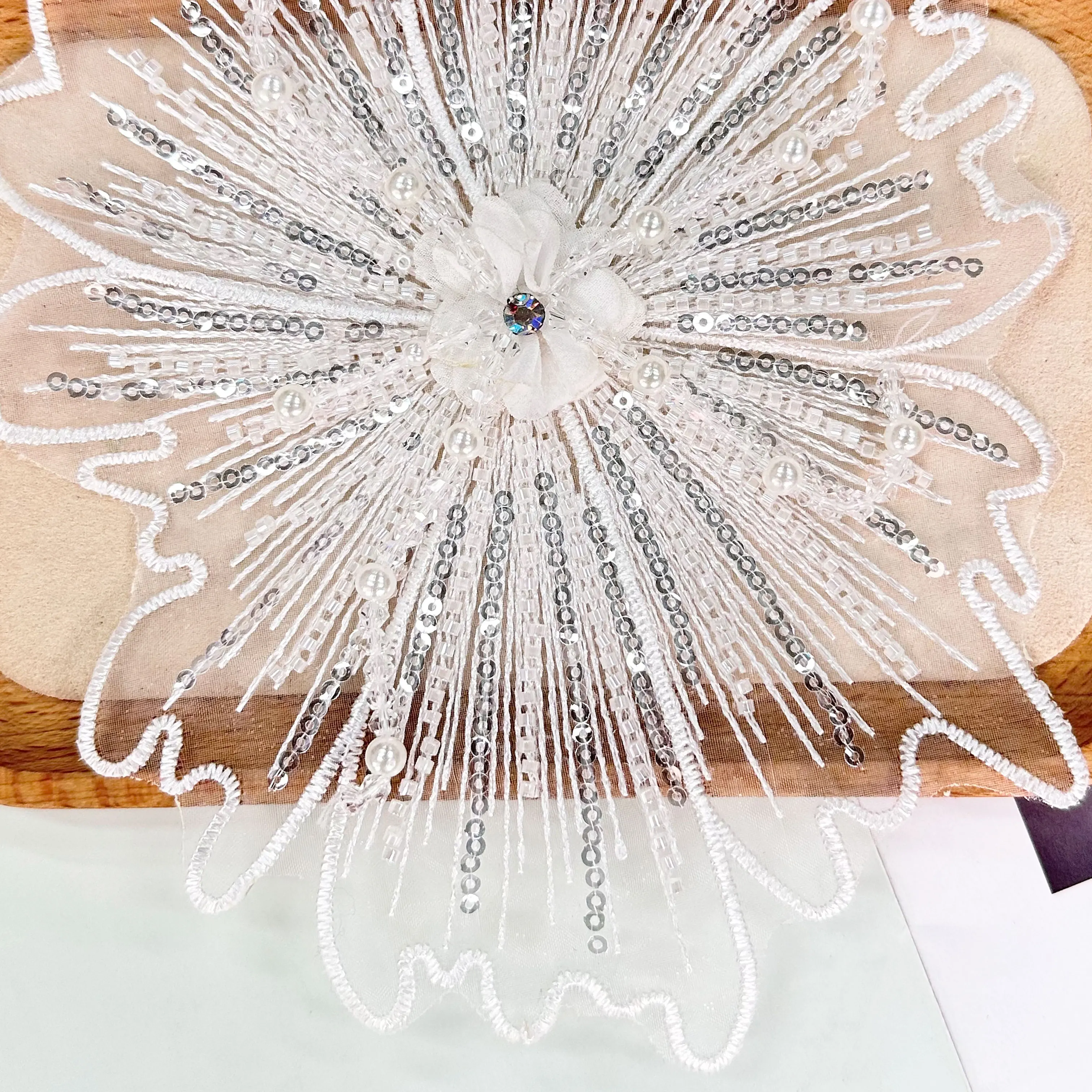 White sequins, nail beads, embroidered mesh, lace, new dress, wedding collar, decorative clothing, patches, hand sewn stickers