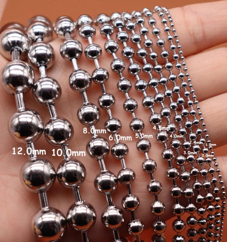 Width 2mm 3mm 4mm 5mm Stainless Steel Shiny Round Bead Ball Chain for Necklace Chains