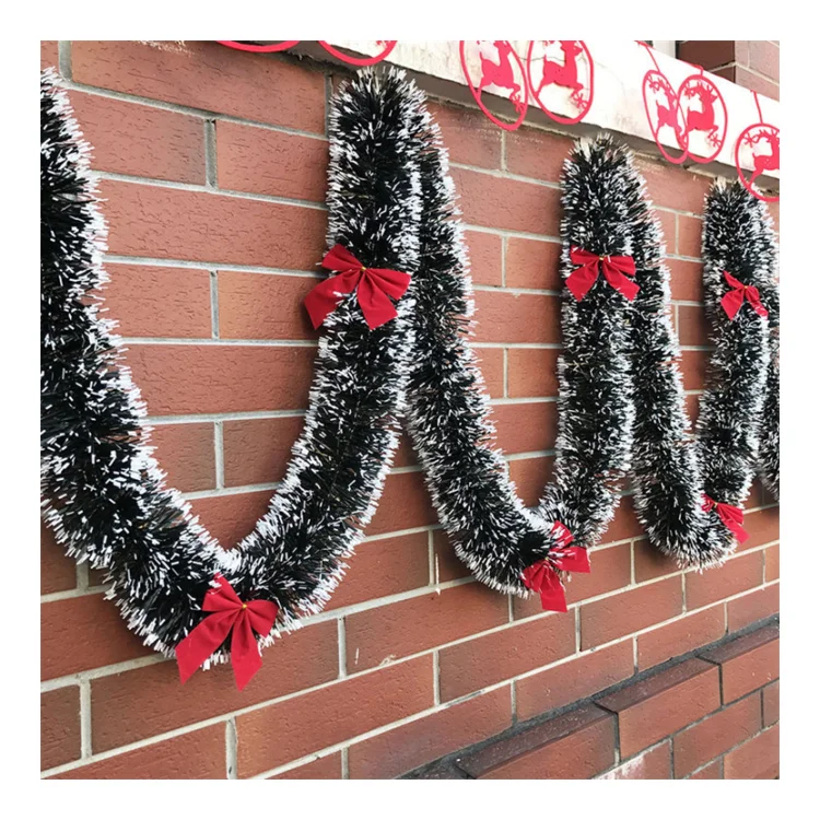 2023 New 2M Christmas Garland Home Party Wall Door Decor Christmas Tree Ornaments Tinsel Strips with Bowknot Party Supplies U3