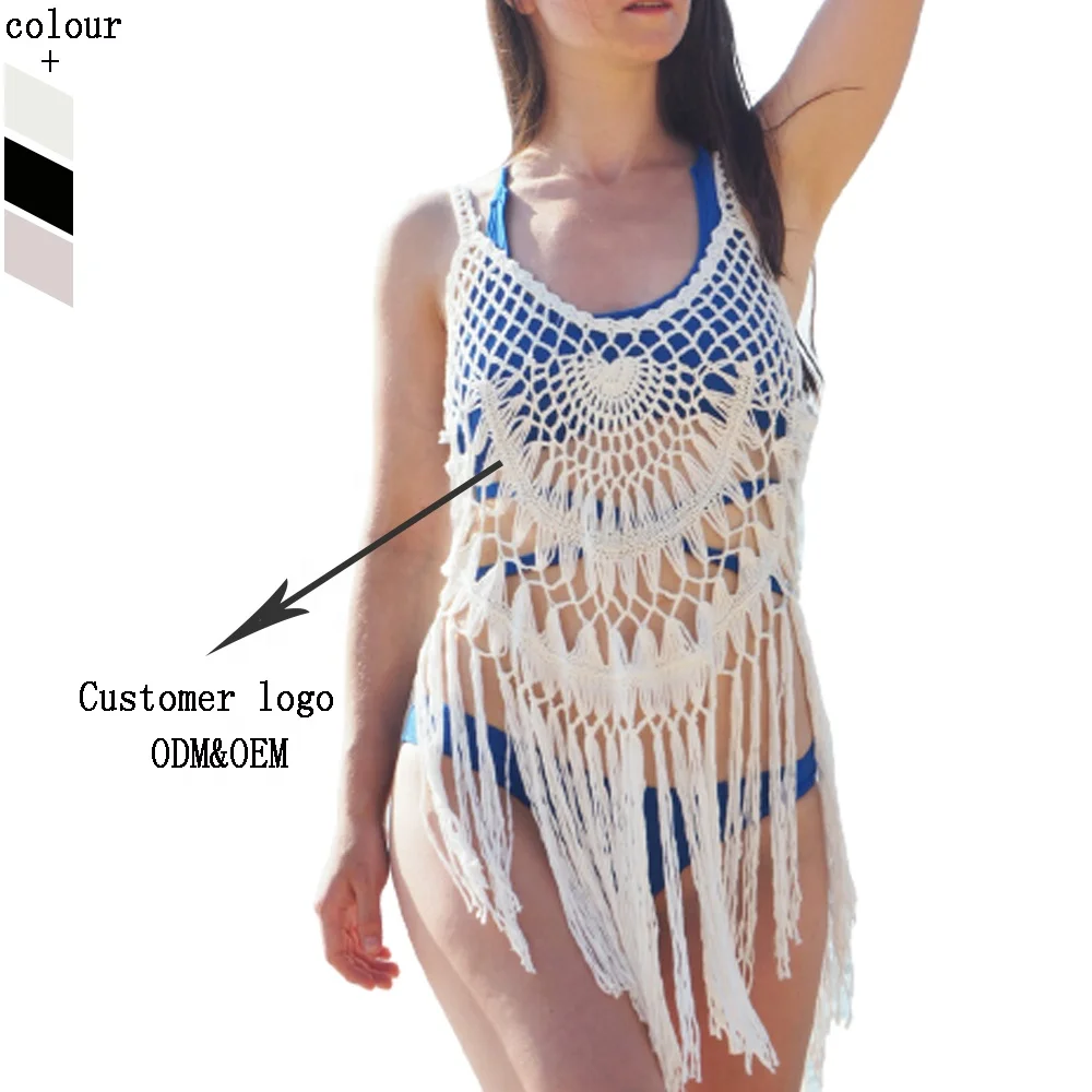 2021 Sexy Women Swimwear Fringe Tassel Tunic Bathing Suit Cover Up Beachwear