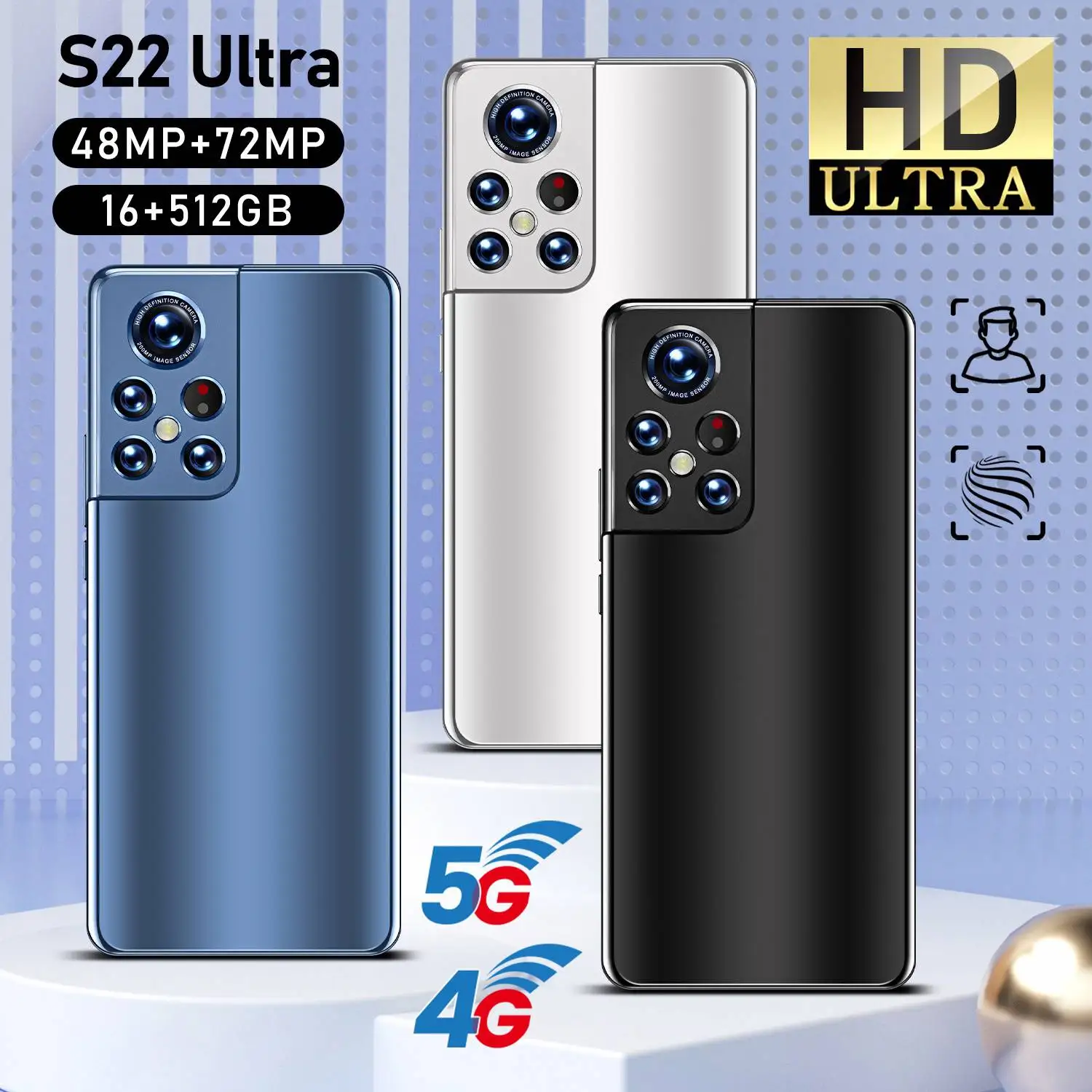 Global Smartphone S22 Ultra 6.7 inch Full Screen 16+512GB Android Mobile Phones With Face ID Original Unlocked Cell Phone