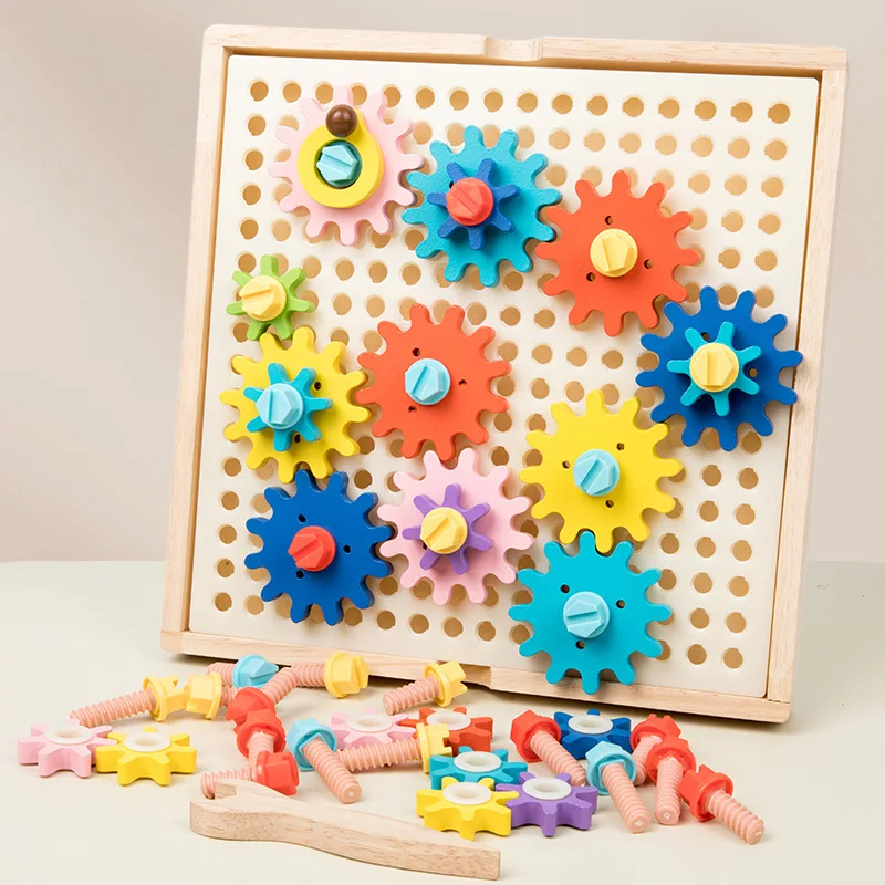 Wholesale Wooden Gear Toys Educational Color Cognition Matching Nut Gear Puzzle for Kids Early Learning and Fine Motor Skill
