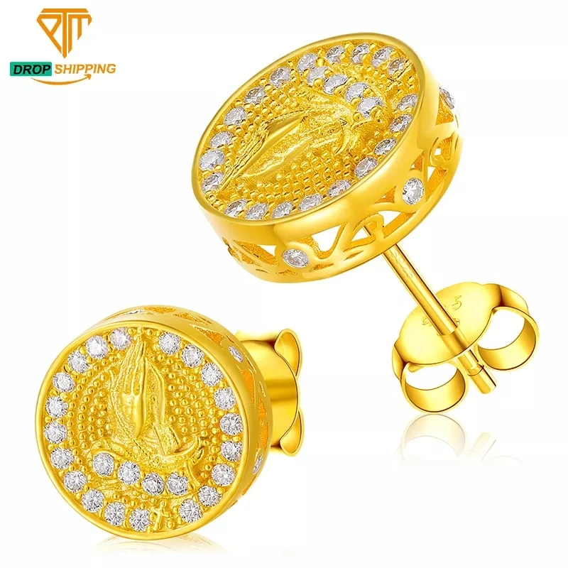 Прямая поставка Роскошные позолоченные в стиле хип-хоп ювелирные изделия стерлингового серебра 925 VVS синтетический бриллиант молитва