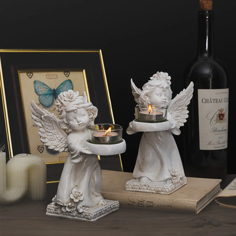 Decorative Angel Candlestick Poly Resin Candle Holder Candle Stand for LED & Wax Candles for Christmas