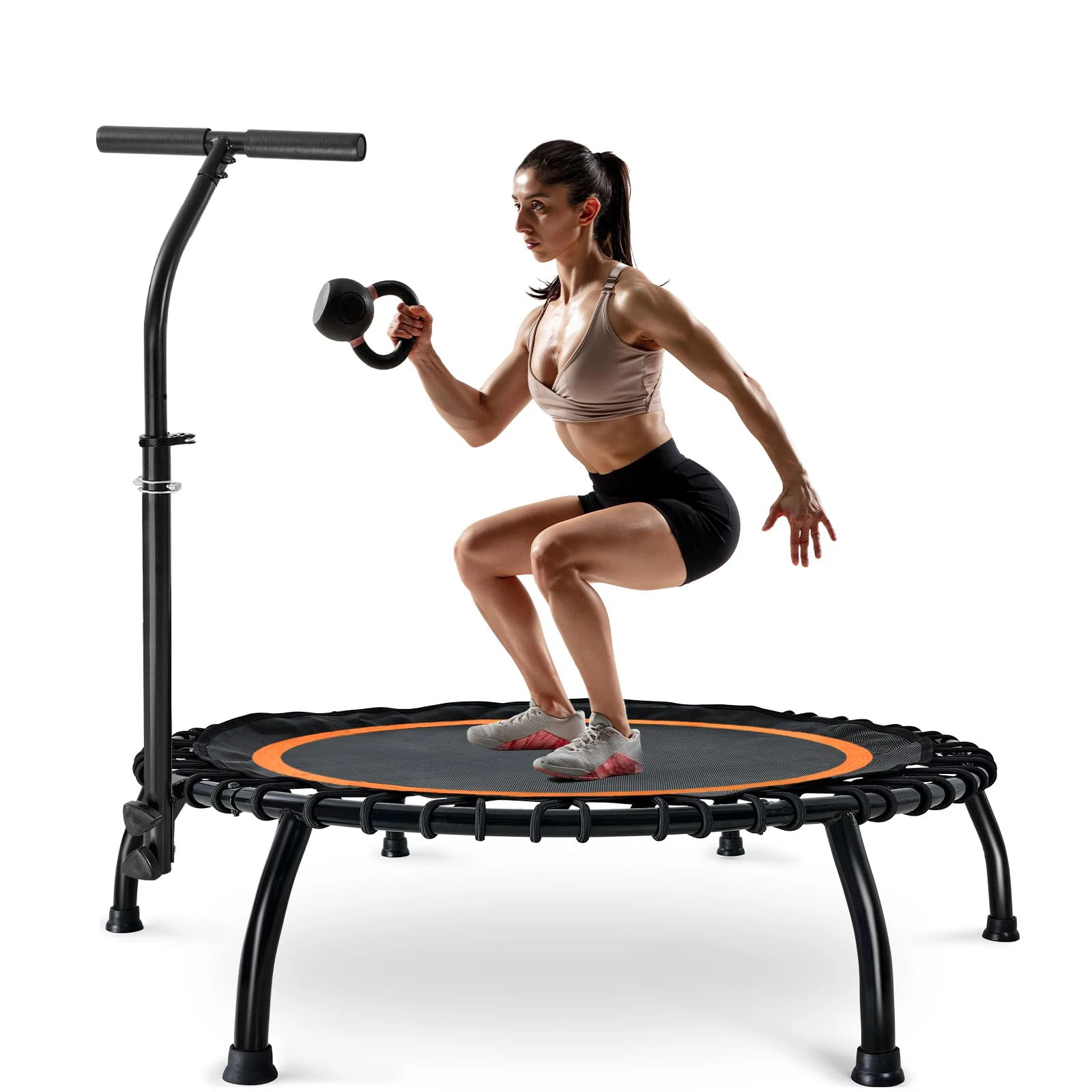 Rouser Fitness Portable Mini Trampoline with Adjustable Foam Handle Silent Stable Bounce Rebounder for Kids Adults