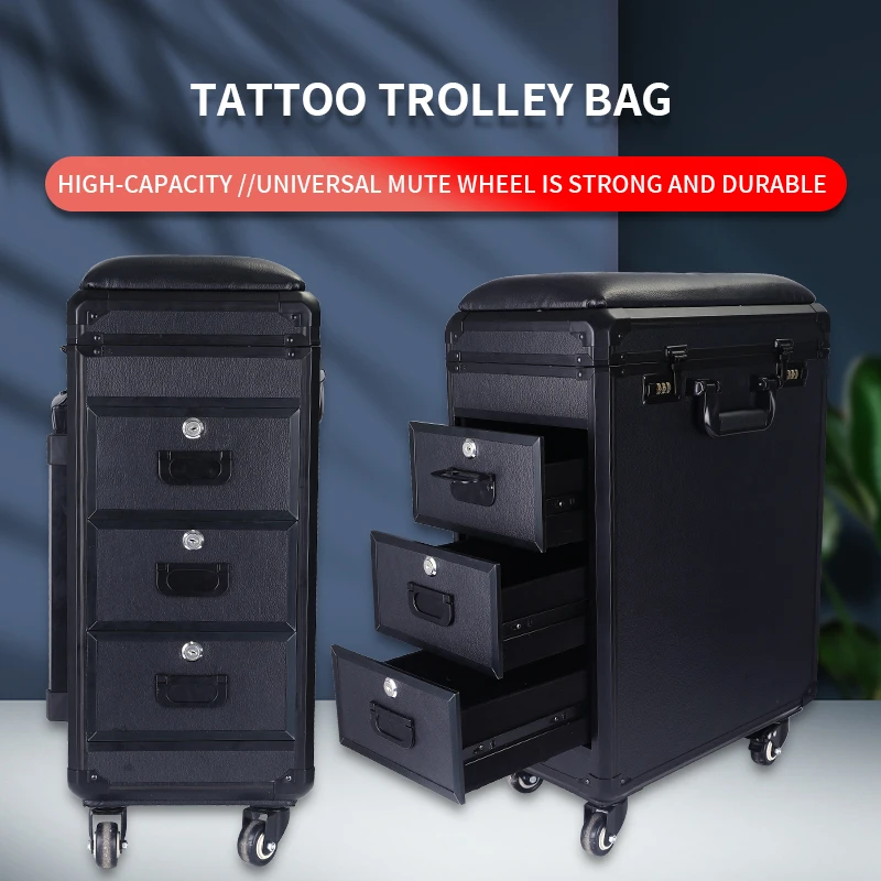 Tattoo High-Capacity  Draw-Bar Box Dual Purpose able Arm Bracket Portable Suitcase Tattoo Trolley Bag Artist Tools Storage Cas