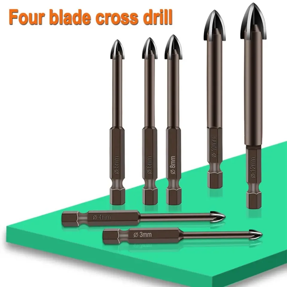 3/4/5/6 mm Cross Hex Tile Glass Drill Bits Set Titanium Coated Power Tools Accessories for Glass Ceramic Concrete Hole Opener
