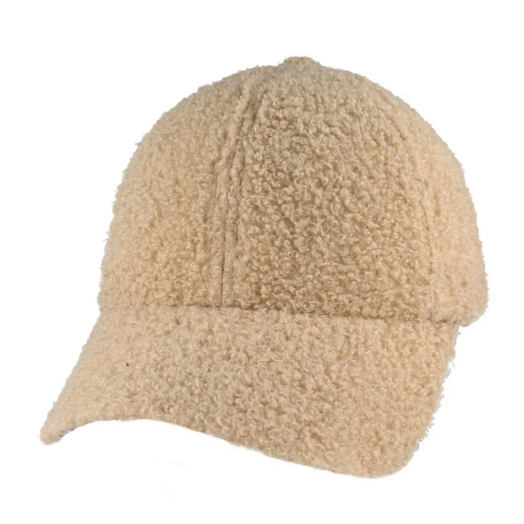 Teddy Velvet Sporty Baseball Cap with Velcro Tail Cute Warm Design Embroidered Fruit and Letter Pattern Puff Printing