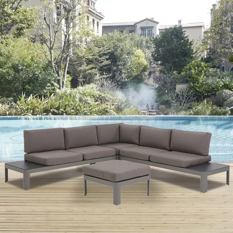 Backyard 5 seater l shape sectional aluminium corner garden sofa furniture