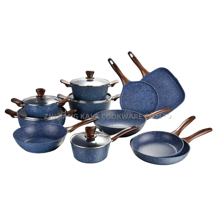 Kitchen Non-Stick Granite Cookware Set Marble Grill Frying Pan Forged Aluminum Cooking Pots Good Selling Spiral or Induction