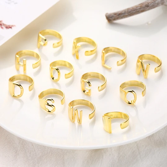 26 English 2020 fashion alphabet gold letter ring for women initial name letter simple rings jewelry women