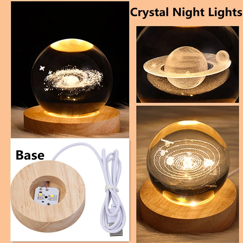3D Crystal Ball Night Light Glowing Crystal Globe With Wood Stand Creative Decorative Ball Lamp For House Patio Hotel Birthday