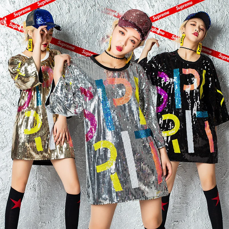 New sequin female nightclub female ds -hop costume performing sequin  hop dance adult jazz lead costume