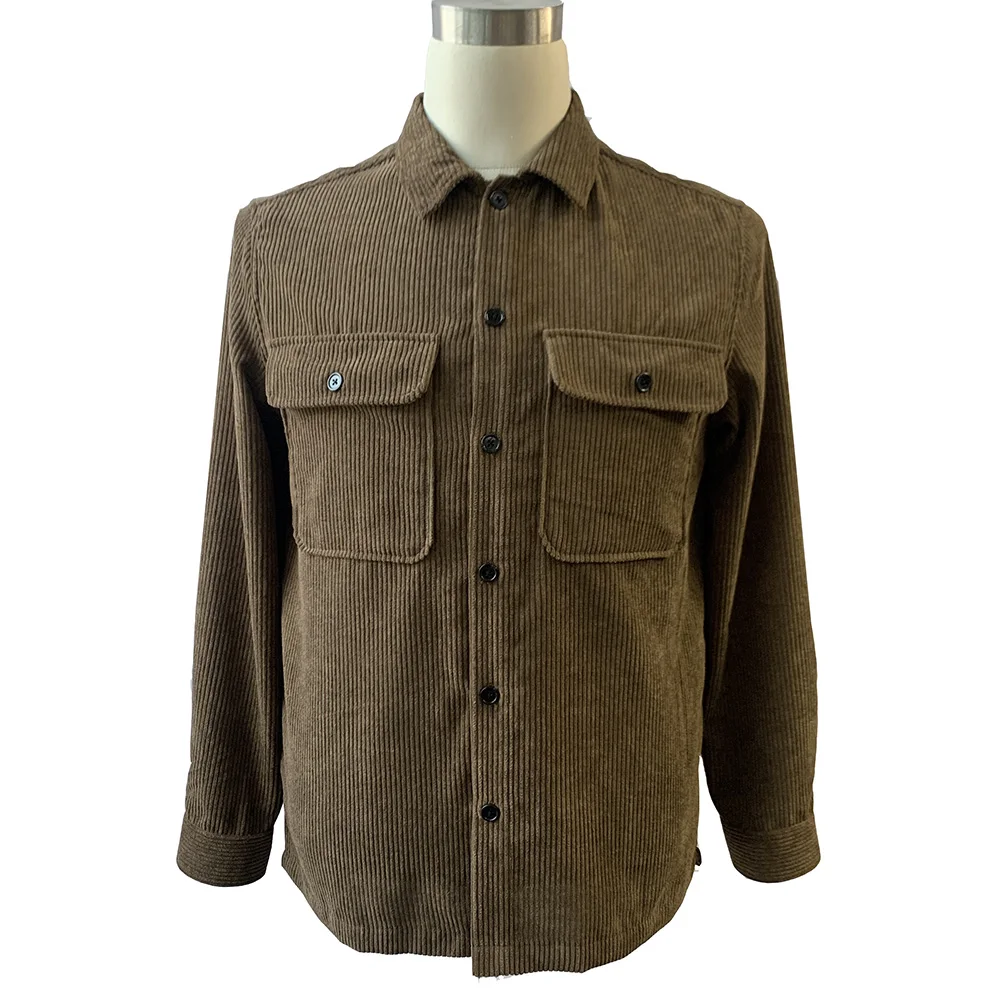Custom logo solid color casual long sleeve shirts corduroy corduroy shirts jacket for men casual