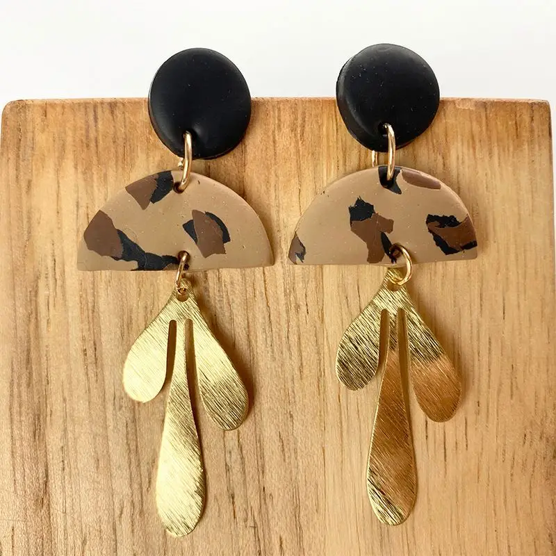 Drop Earrings Web Celebrity Water Shaped Gold Foil Design Sense Leopard Flower Soft Pottery Hoop
