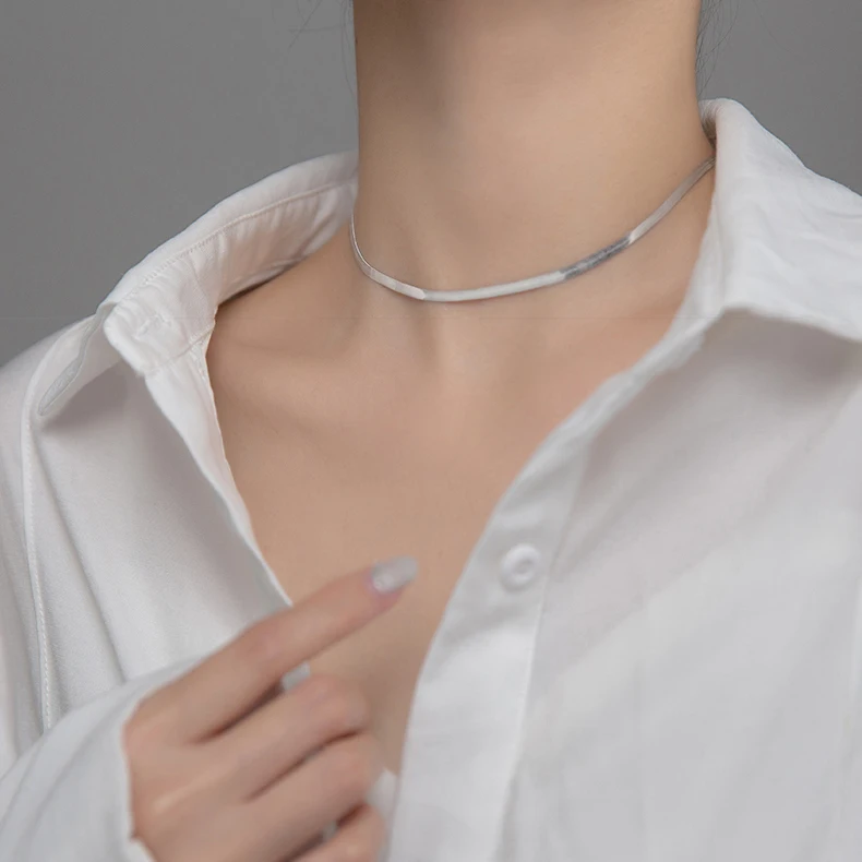 Fashion Multilayer Silver Necklace 925 Sterling Korean Flat Snake Bone Chain Necklace Choker Single Chain Gold Layering Necklace