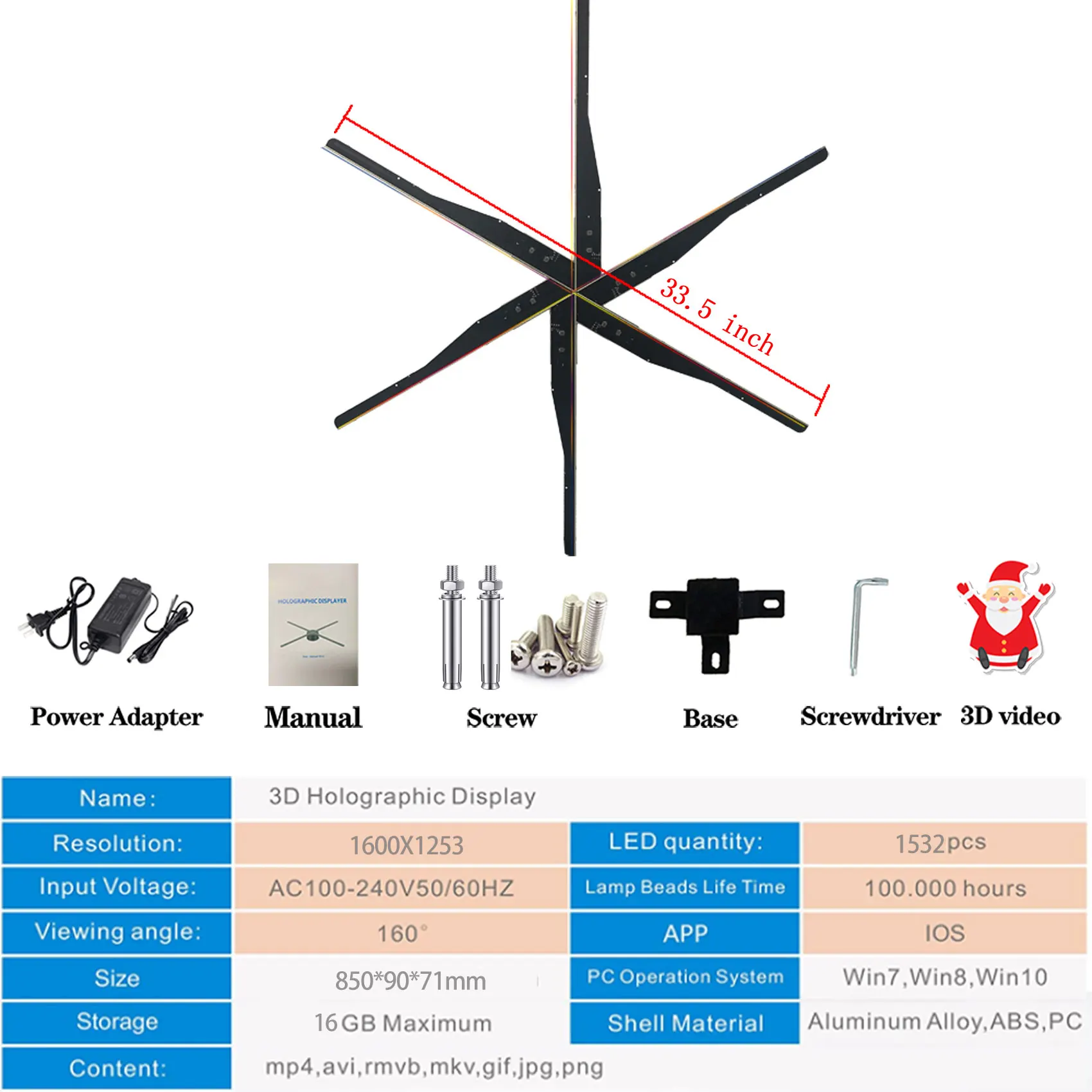 3D Hologram Fan,115CM 3D Fan Hologram Projector Advertising Display with 700 Video Library and 1532 LED fan 3d hologram Holofan