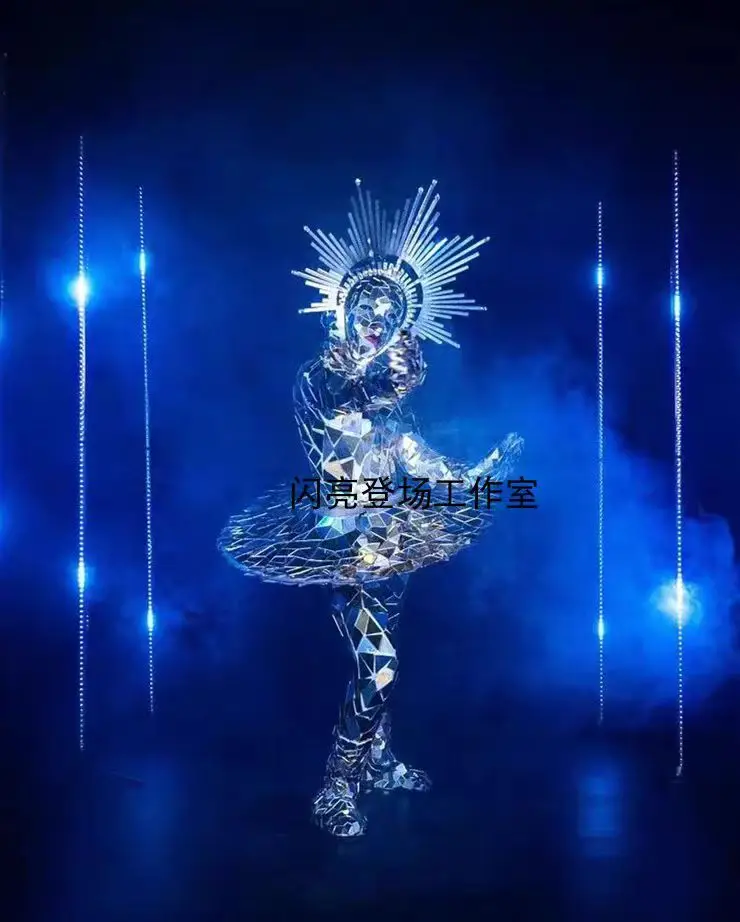 Mirror girl Ballet dance costume glass man stage dance wear cool girl future show stage clothing