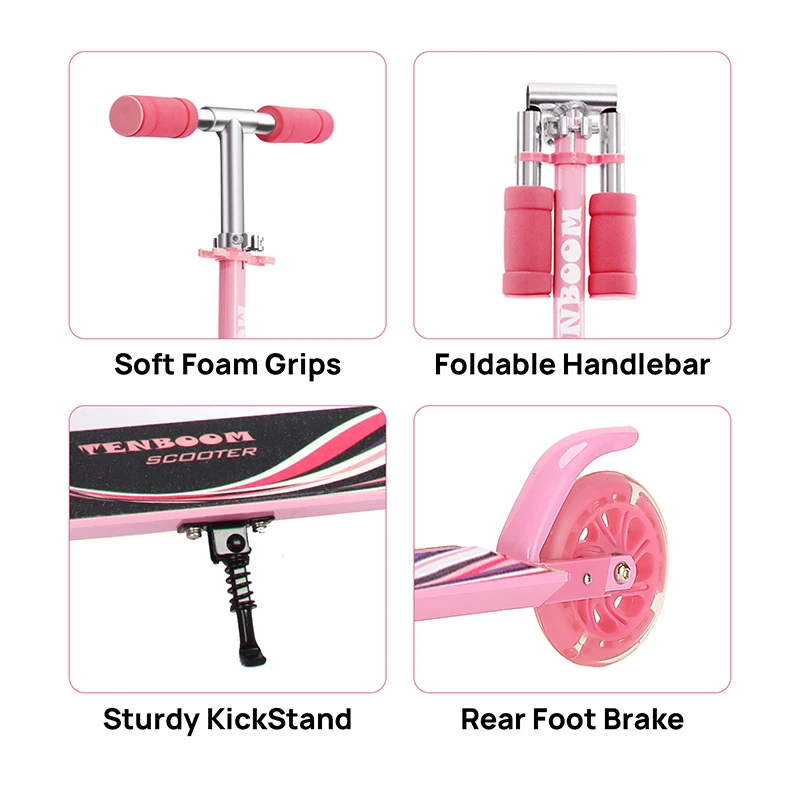 Scooters for Kids 2 Wheel Folding Kick Scooter for Girls Boys 3 Adjustable Height,Light Up Wheels for Children