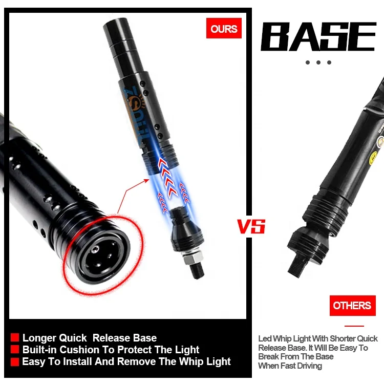 RGB chasing 2FT Single LED Whip Lights for ATV UTV LED Safety Whip Flag Pole Lighted Antenna App and Remote Controlled