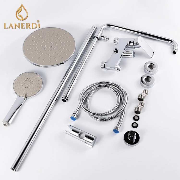 Exposed Hot and Cold Chrome Faucet Tap Taps and Shower Column Ducha Douche For Bathroom