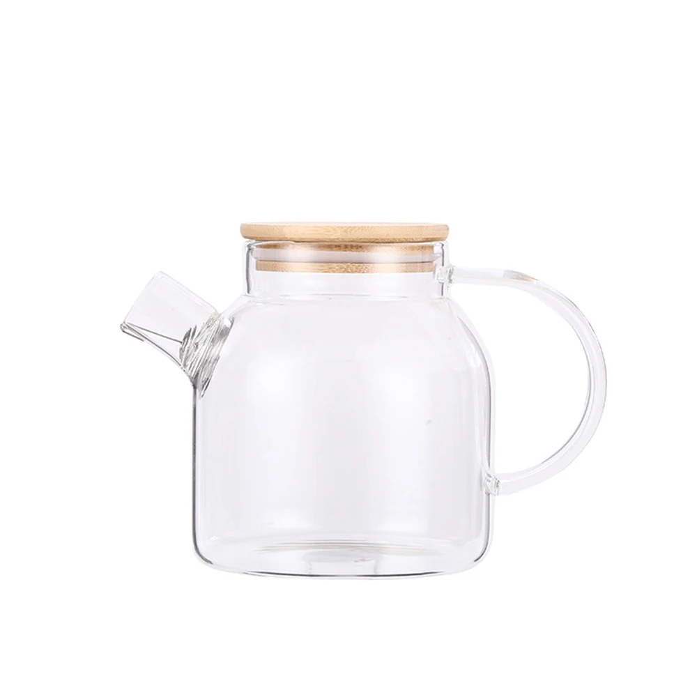 Larger capacity high borosilicate glass With Bamboo Lid Tea pot side with handle