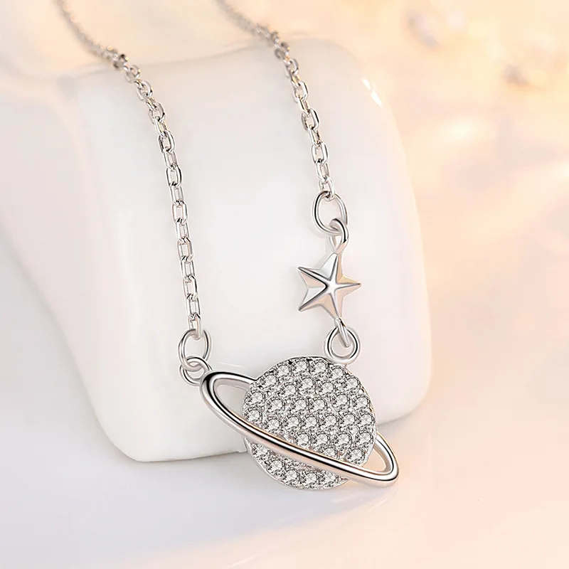 Custom Necklace 925 Sterling Silver Jewelry Rhodium Plated CZ Cubic Zirconia Planet Jupiter Pendant Necklace