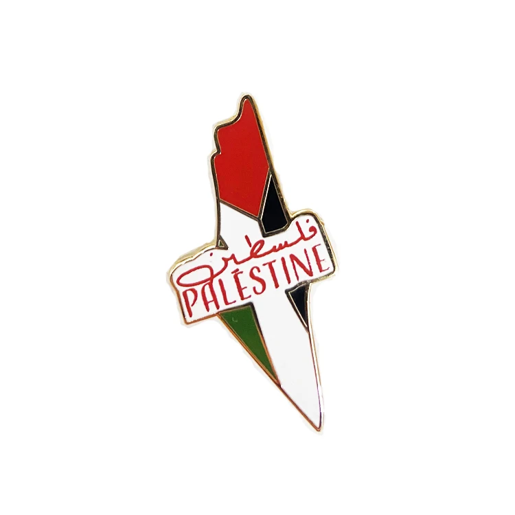 Support Customized Free Gold Plating Brooch Palestine Flag Pin Map Design Enamel Palestine Pin Badge