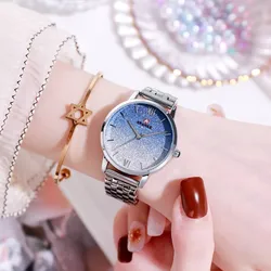 ANANKE Ladies Quartz Watch Fashion Luxury Colorful Gradient Color Starry Dial Stainless Steel Mesh Band Women Watches