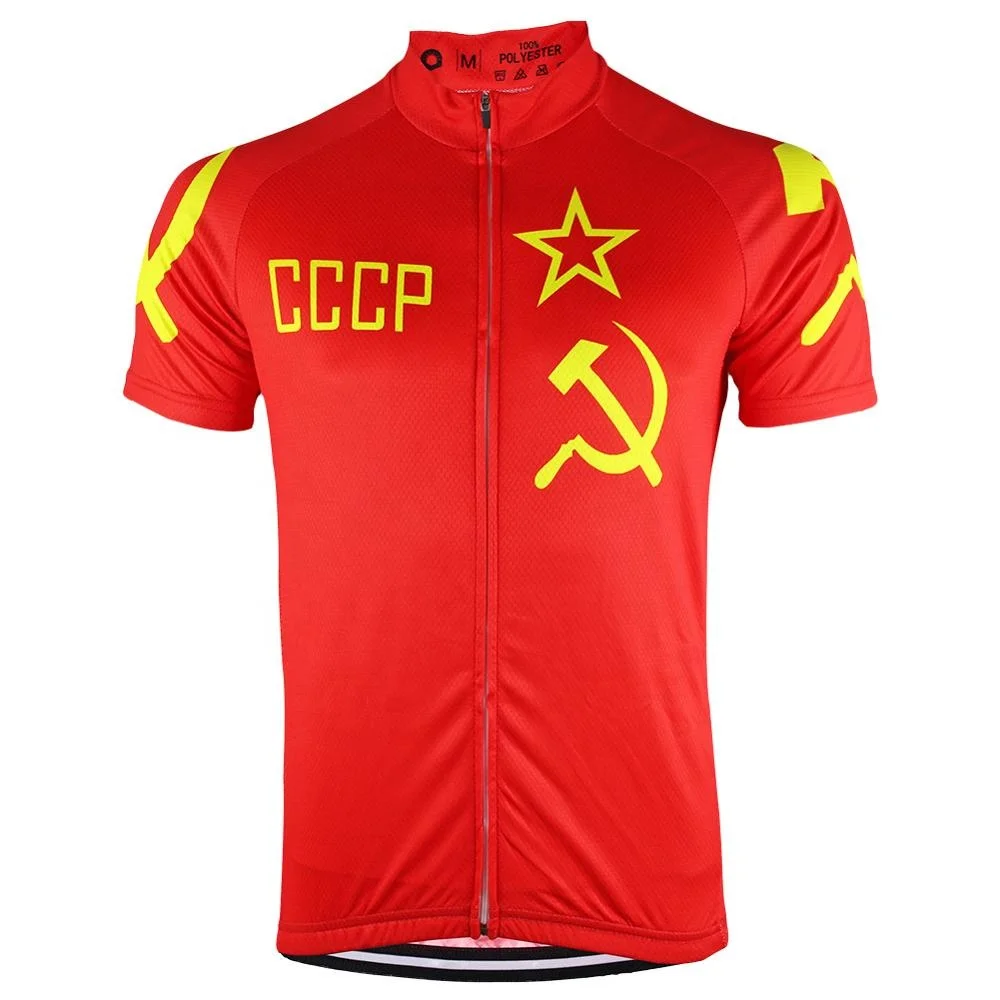 
HIRBGOD NR236 Russia Cycle Jersey Men Cycling Jersey Short Sleeve Bike Jersey Breathable CCCP Red Cycling Wear 