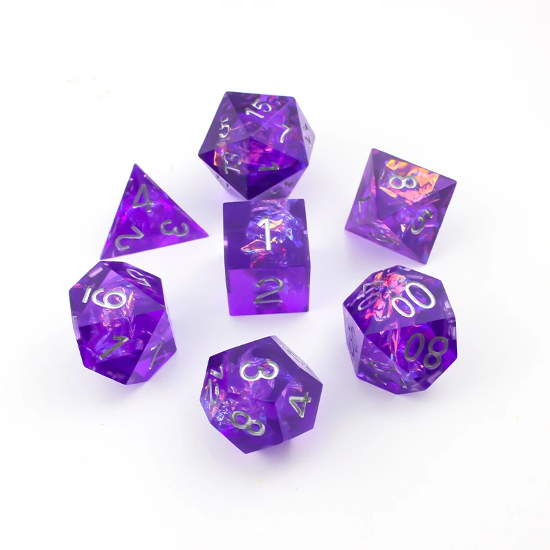 Surewin factory custom purple color Dnd rpg resin dice polyedral dice set