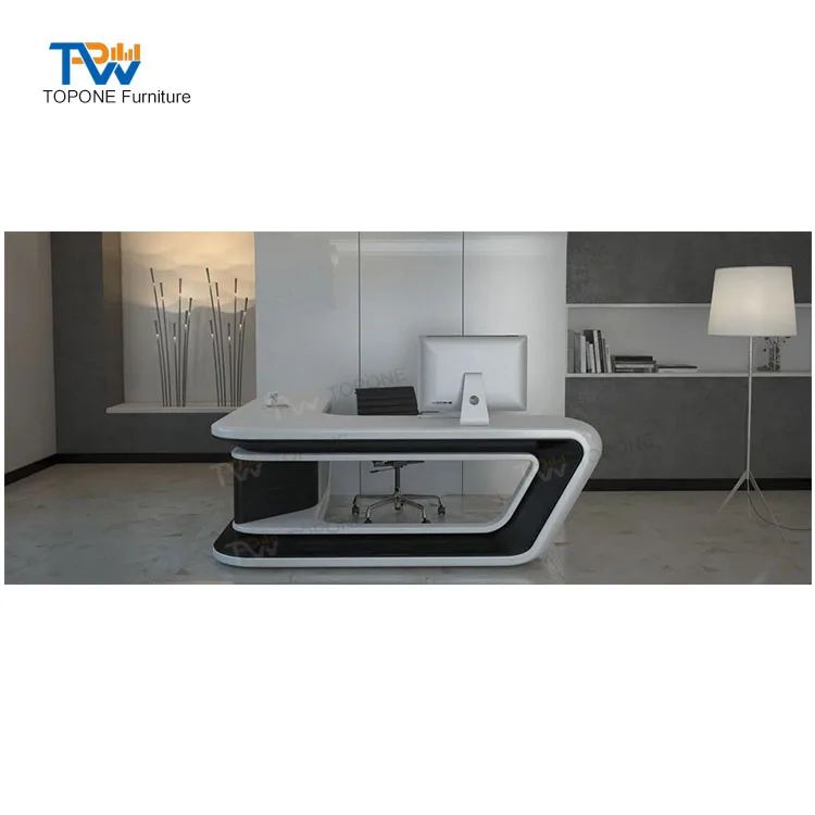 Hot selling modern luxury office furniture table with white paint MDF large boss office computer desk