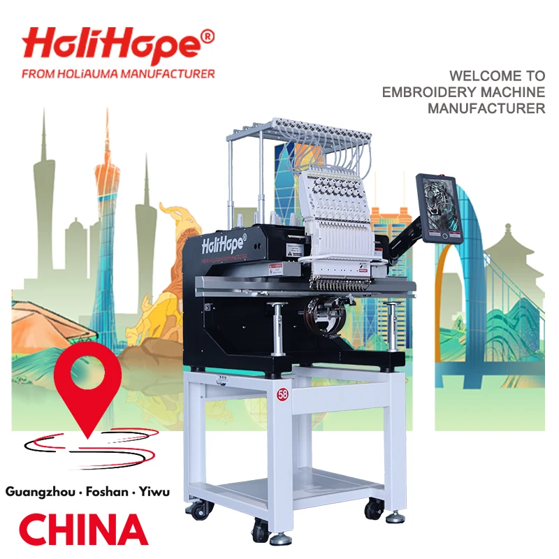10 YEARS WARRANTY HOLIHOPE HOLIAUMA factory 1 head 15 needles cap flat t shirt embroidery machine used same design like tajima